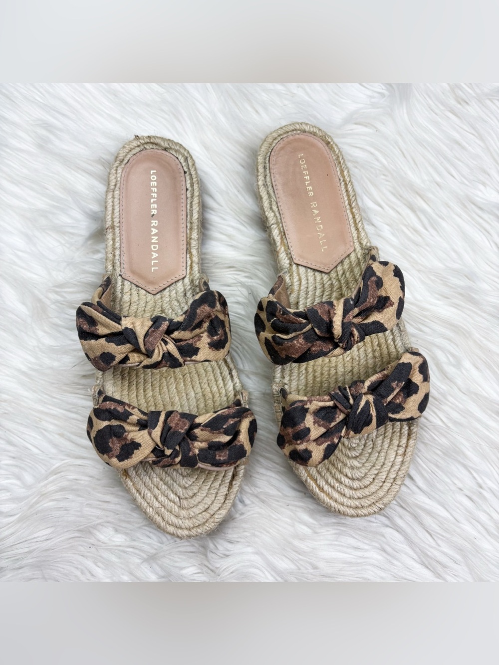 Loeffler Randall Leopard Print Bow Espadrille Slide - Cream, Brown, Black - Picture 3 of 10